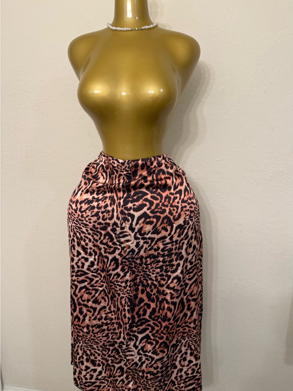 Leopard Print Satin Midi Skirt in Pink and Black